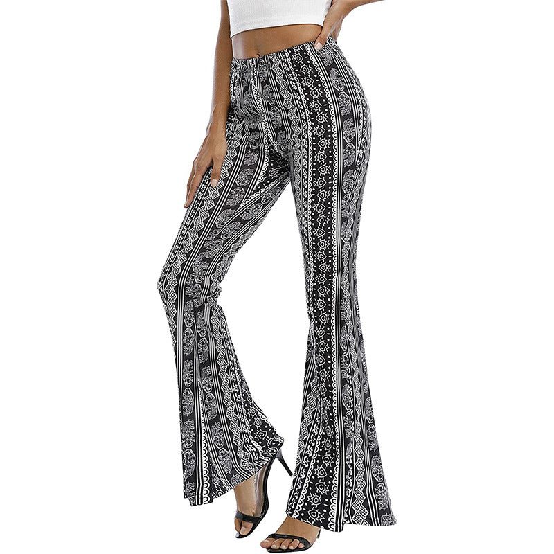 Damen Schlaghose mit geflochtenem Ethno-Muster und hohem Bund EB