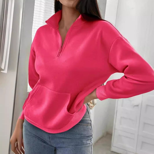 Damen bequemer Stehkragen Pullover EB