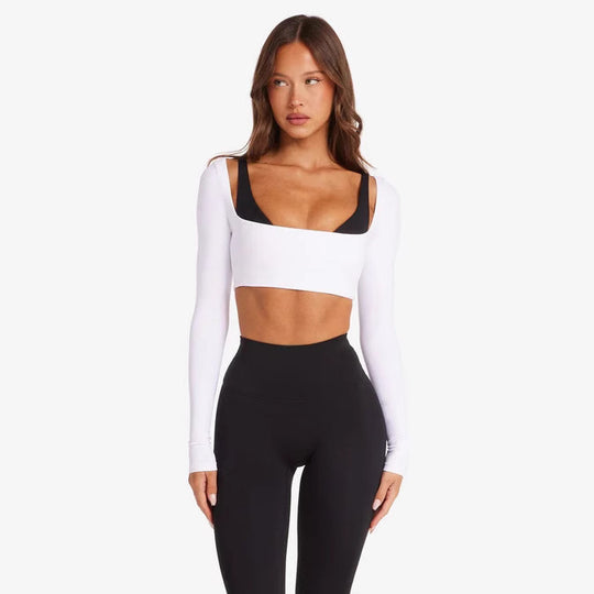Damen Sportliches Langarm Crop-Top EB