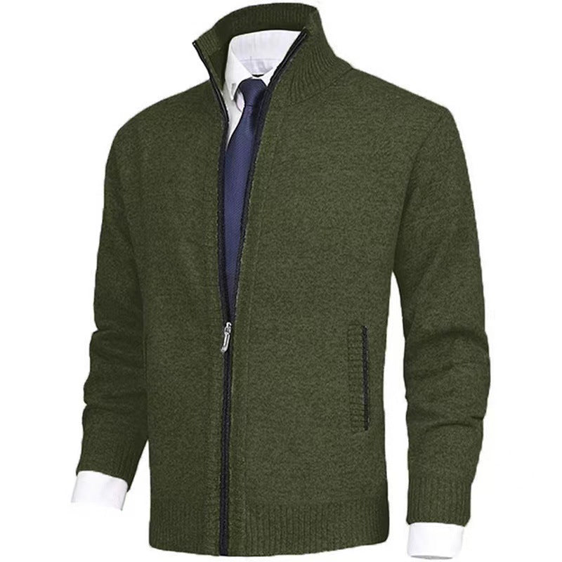 Herren nan melierte Strickzipjacke mit hohem Stehkragen, feiner Struktur und verdeckten Eingrifftaschen EB