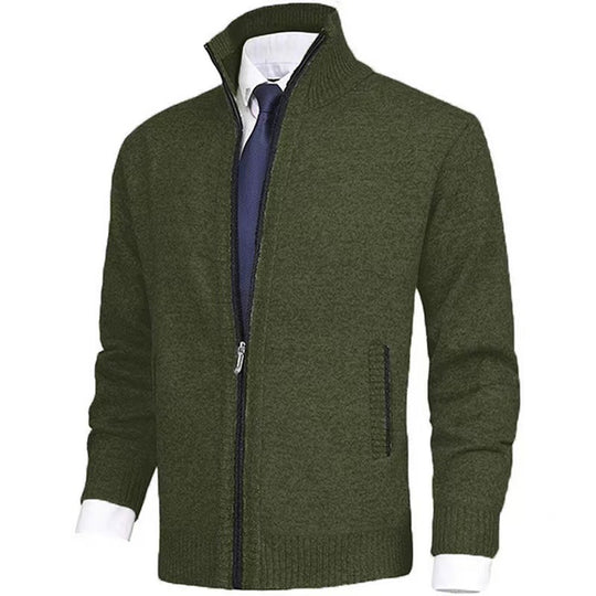 Herren nan melierte Strickzipjacke mit hohem Stehkragen, feiner Struktur und verdeckten Eingrifftaschen EB