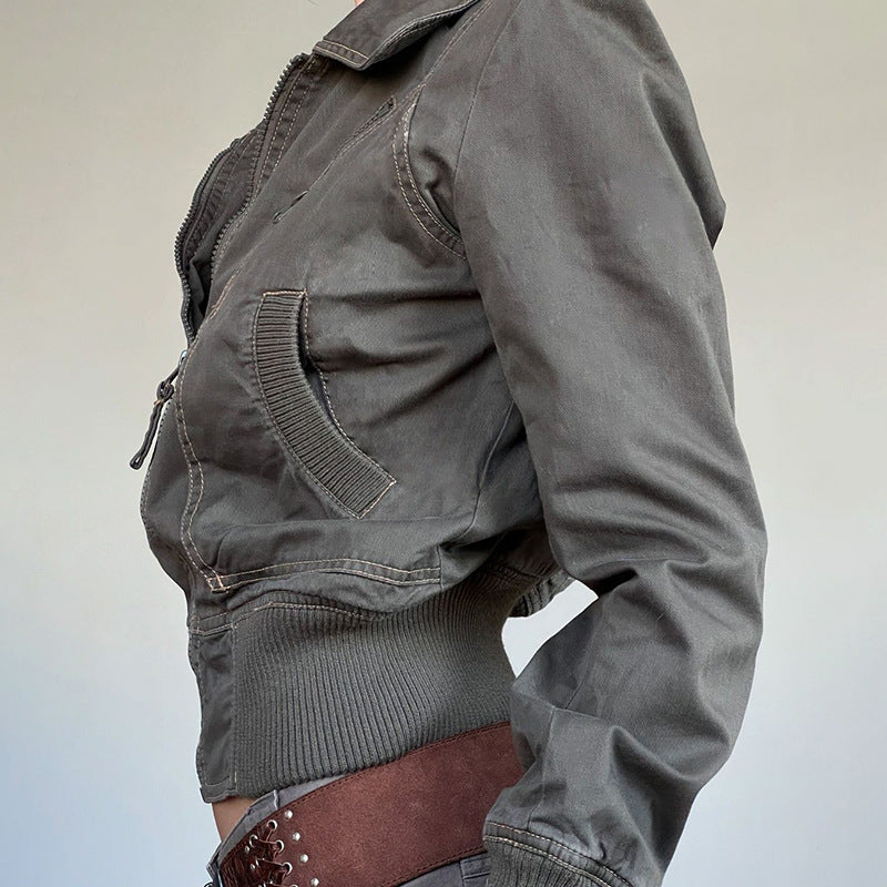 Damen cropped Jacke mit Reißverschluss und praktischen Taschen EB