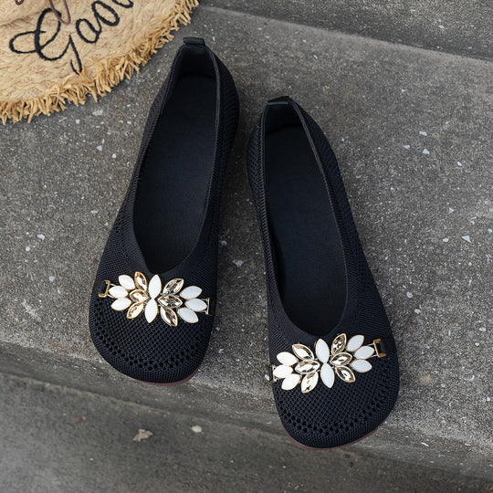 Damen Elegante und atmungsaktive Ballerinas mit floraler Verzierung EB