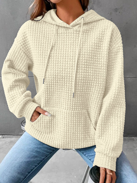 Damen stylischer Hoodie mit strukturiertem Material und Kängurutasche EB