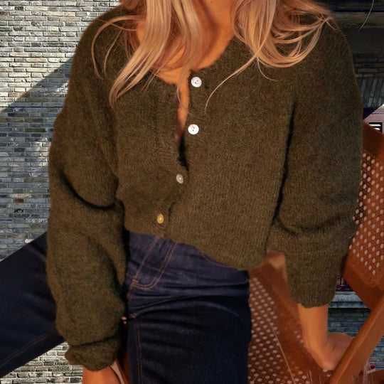 Damen Grobstrickpullover mit Knopfdetails und lässigem Schnitt EB