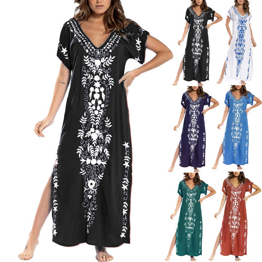 Damen Lange Strandrobe mit kunstvollen Stickdetails EB