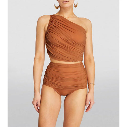 Damen Hochtaillierter Bikini mit asymmetrischem Oberteil und Wickelrock EB
