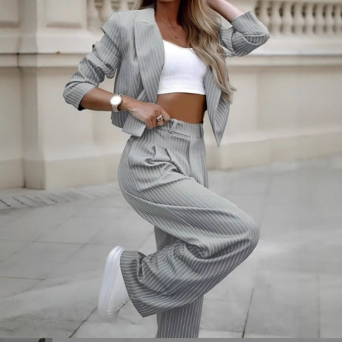 Damen stylisches Business-Outfit mit marginalem Streifenmuster EB