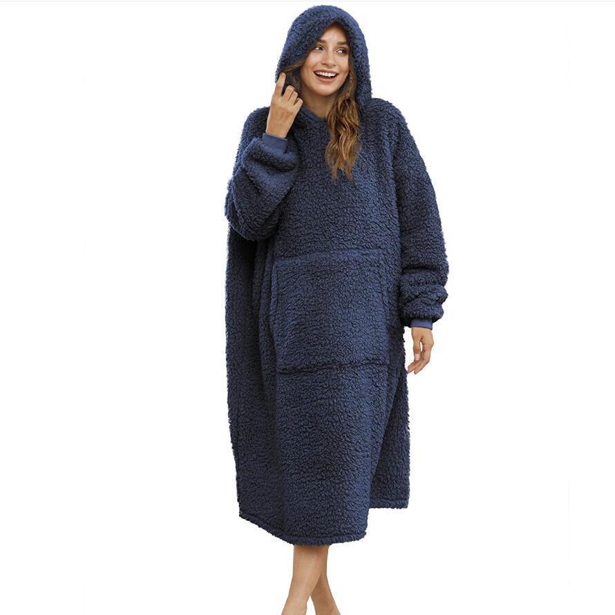 Herren Kuscheliger Fleece-Bademantel mit Kapuze und Taschen EB