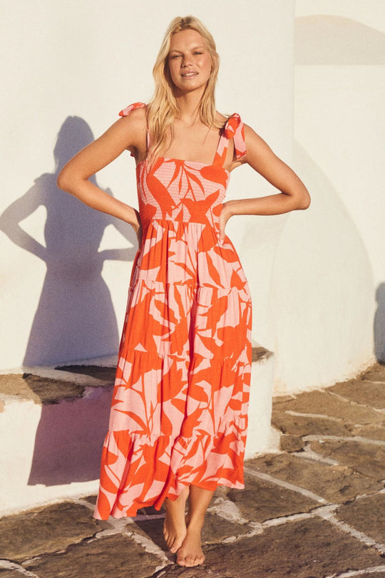 Damen Maxikleid mit verspielten Trägern und frischem Blumenmuster EB