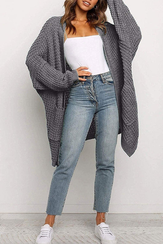 Damen lässiger Strickcardigan mit Taschen und offenem Schnitt EB