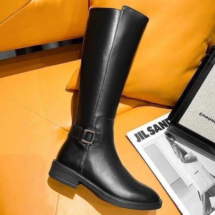 Damen klassische Stiefel mit modischen Schnallen und komfortabler Sohle EB