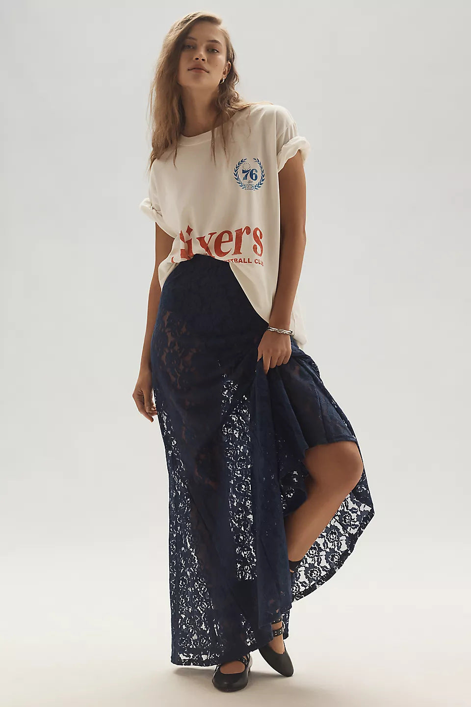 Damen lässiges T-Shirt mit coolem Druck und oversized Schnitt EB