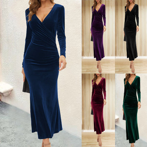 Damen elegantes Wickelkleid mit fließendem Schnitt und tiefem V-Ausschnitt EB