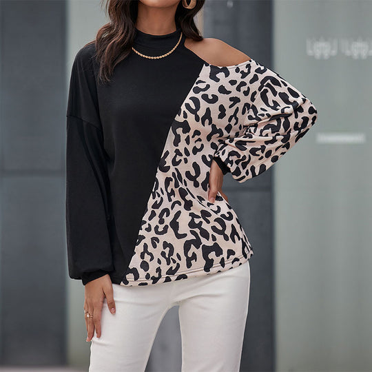 Damen Designer Oberteil mit asiatischem Stehkragen und elegantem Animal-Print EB