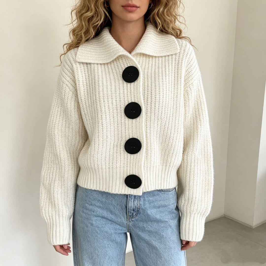 Damen Grobstrick-Cardigan mit breitem Umlegekragen EB