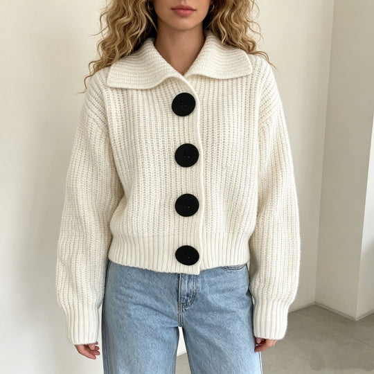 Damen Grobstrick-Cardigan mit breitem Umlegekragen EB