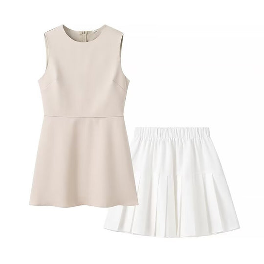 Damen elegantes ärmelloses Kleid mit hohem Kragen und schwingendem Rock EB