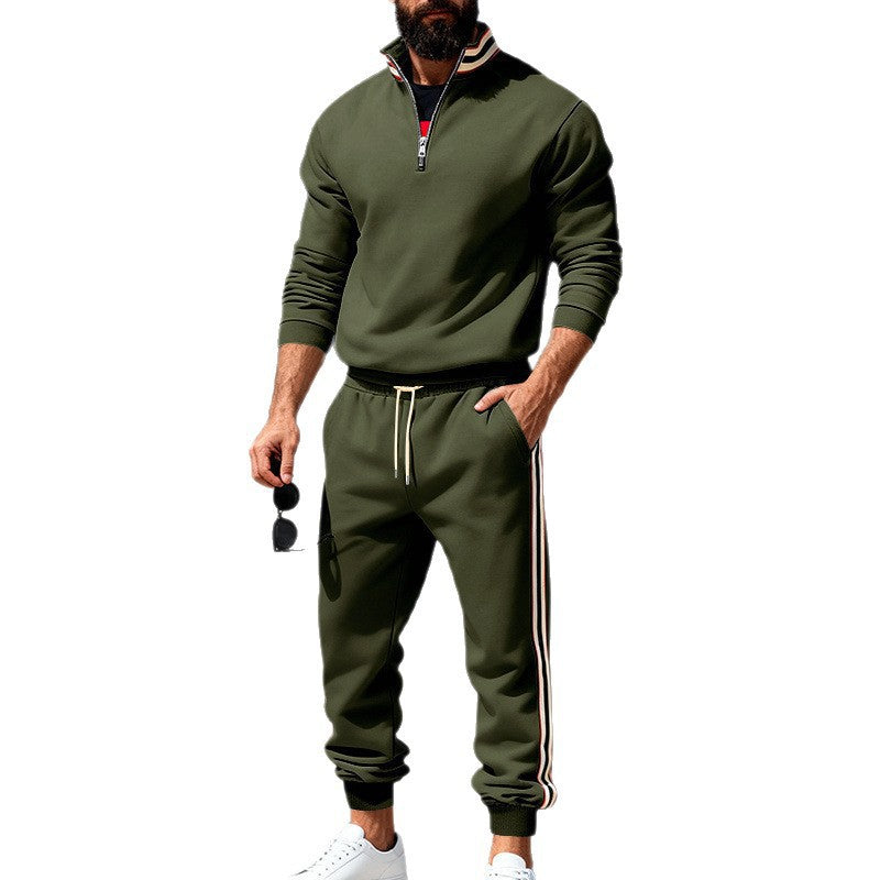 Herren nan stylisches Jogginganzug-Set mit Halbzip, gestreiften Seitenstreifen und konischer Joggerhose EB