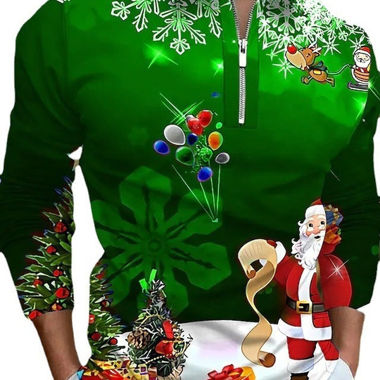 Herren Weihnachtliches Langarmshirt mit festlichem Grafikdesign und praktischem Reißverschluss EB