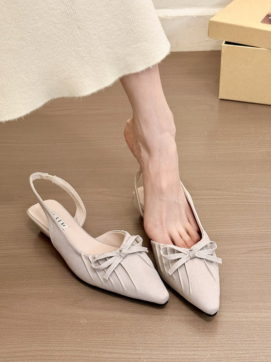Damen elegante Sling-Ballerinas mit dekorativen Schleifen und flachem Absatz EB