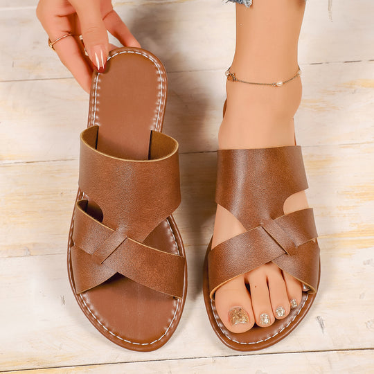 Damen Offene Riemchen-Sandaletten mit eleganter Kreuz-Design EB