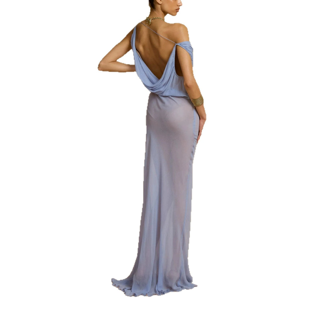 Damen Fließendes Maxikleid mit drapiertem Ausschnitt EB