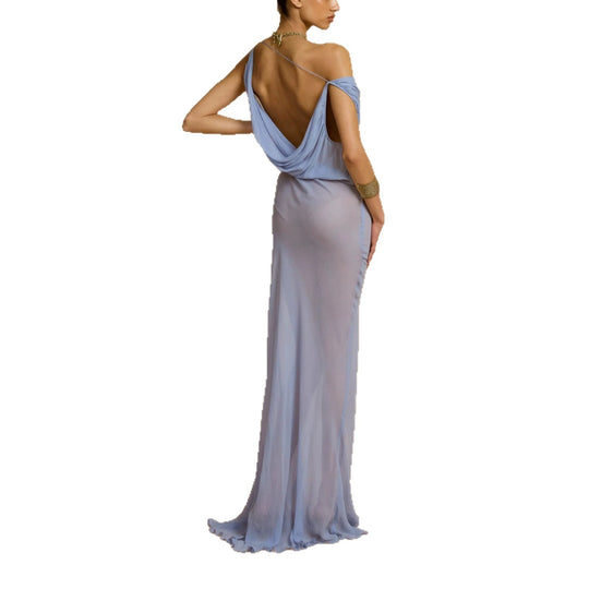 Damen Fließendes Maxikleid mit drapiertem Ausschnitt EB