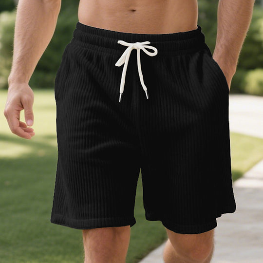 Herren nan gerippte Jersey-Shorts mit elastischem Bund, dekorativem Kordelzug und seitlichen Eingrifftaschen EB