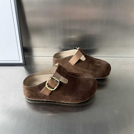 Damen Komfortable Clogs mit elegantem Schnallenverschluss aus feinem Wildleder EB