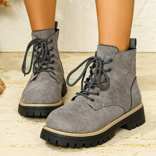 Damen nan Schnür-Stiefelette in Veloursoptik mit warmem Innenfutter, gepolstertem Schaft und robuster Profilsohle EB