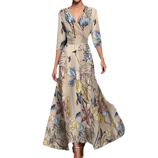 Damen Maxikleid mit floralem Design und schickem V-Ausschnitt EB