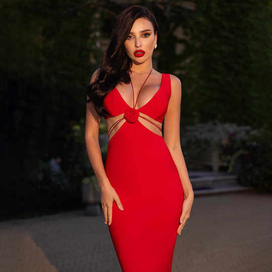 Damen figurbetontes Maxikleid mit verspieltem Design und raffinierten Trägerdetails EB