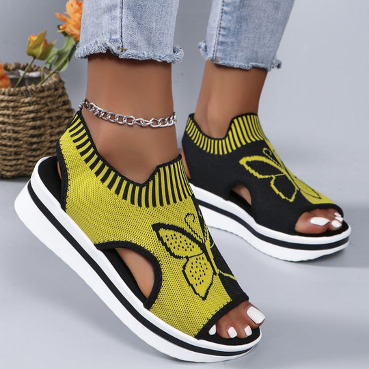 Damen Sportliche Plateau-Sandalen mit modischem Schmetterlingsdesign EB