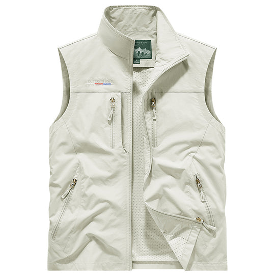 Herren Multifunktionale Outdoor-Utility‑Weste mit Mesh‑Innenfutter und zahlreichen Taschen EB