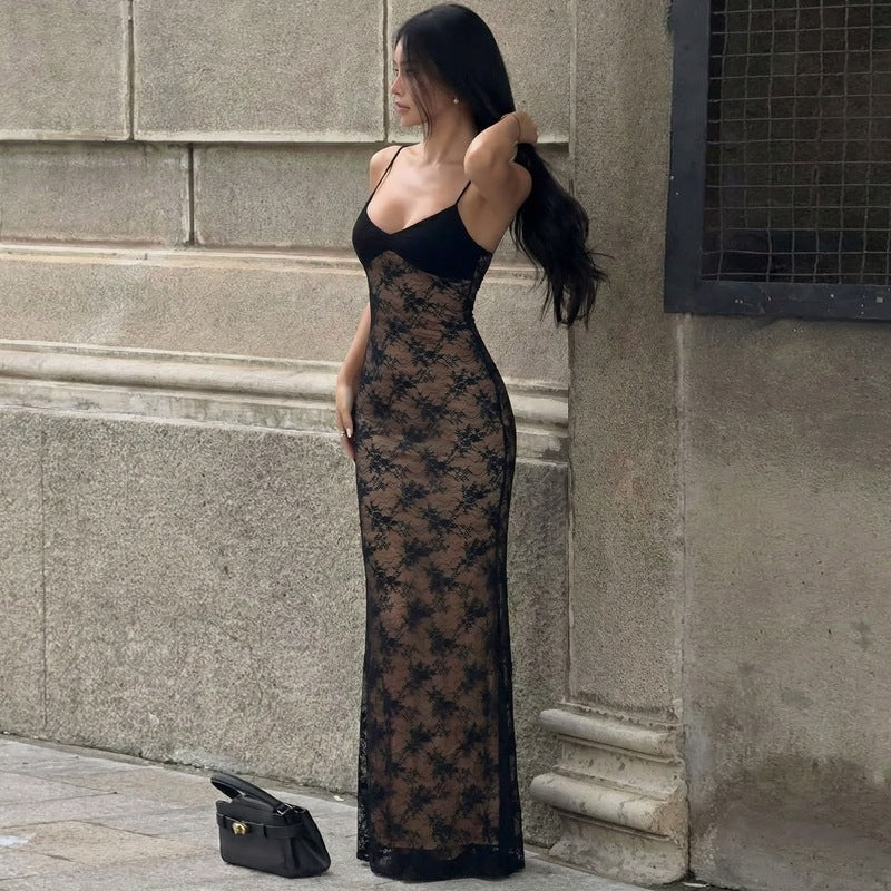 Damen Spitzen-Maxisommerkleid EB