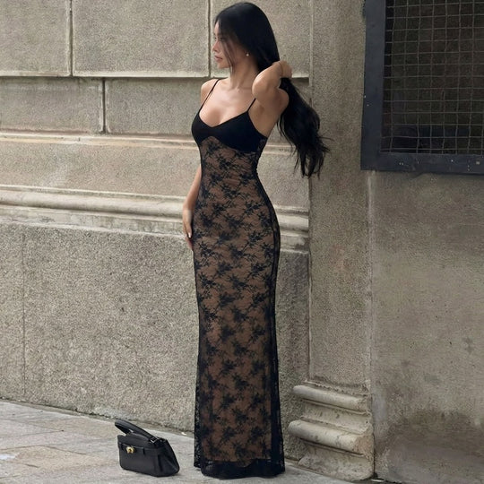 Damen Spitzen-Maxisommerkleid EB