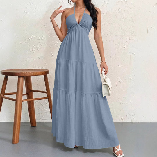 Damen Maxikleid mit fließendem Schnitt und tiefem Ausschnitt EB