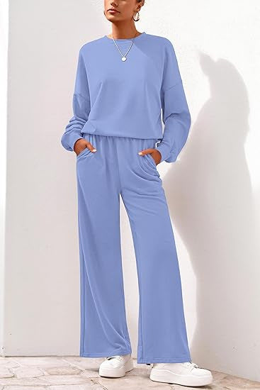 Damen Komfortabler Sweatsuit mit weitem Bein und lässigem Schnitt EB