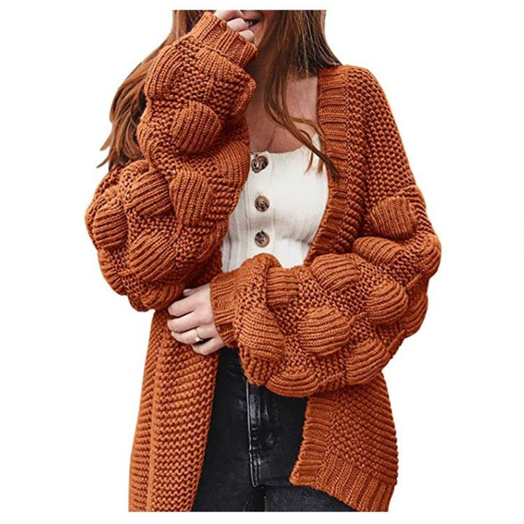 Damen Strickjacke mit voluminösen Puffärmeln und strukturierter Maschenoptik EB