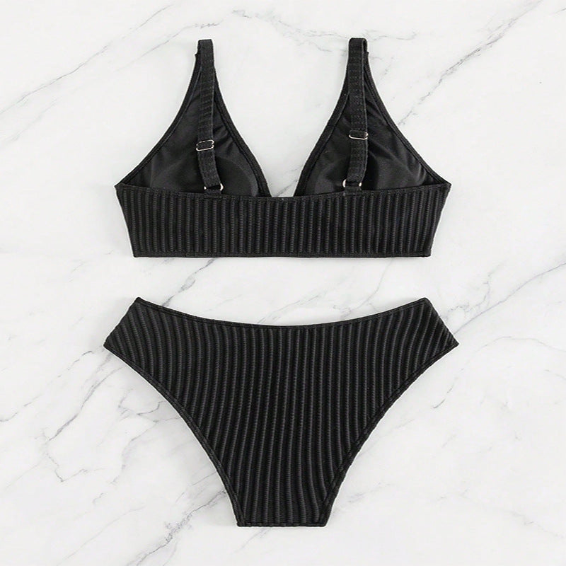 Damen Bikiniset mit hohem Bund und raffiniertem Rippdesign EB