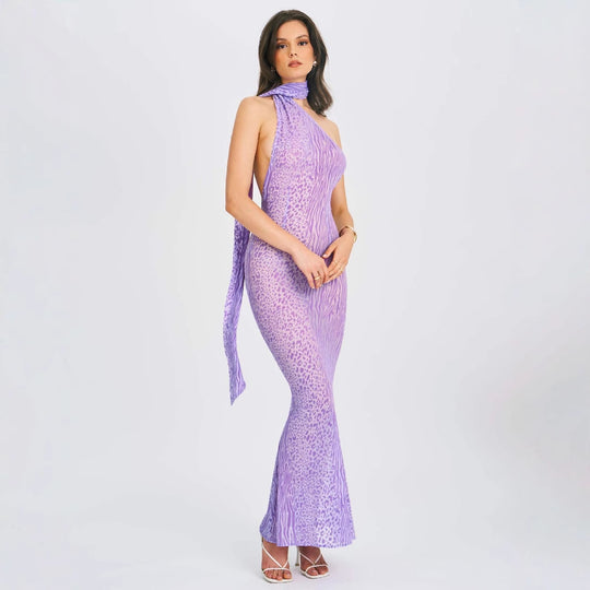 Damen Maxikleid mit schickem Halter-Design und verspieltem Animal-Print EB