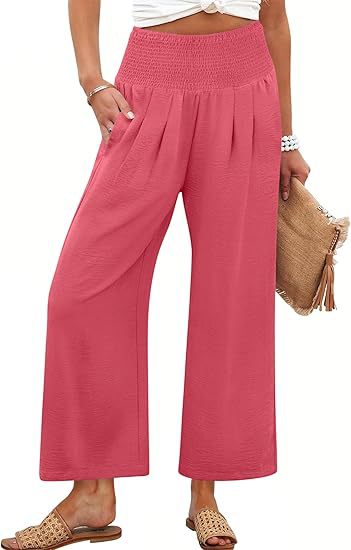 Damen Weite Culotte-Hose mit elastischem Bund und Falten EB
