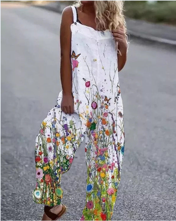 EB | Große Blumenmuster Leichte Stoff Latzhose
