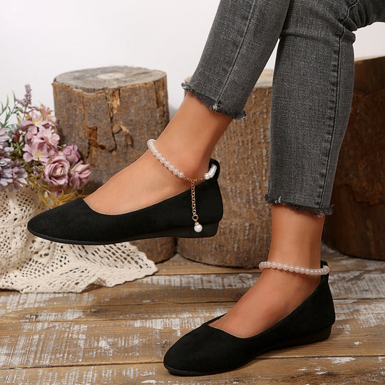 Damen Elegante und bequeme Ballerinas mit Perlenschmuck EB