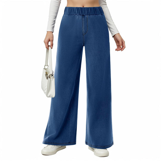 Damen weite Jeanshose mit Elastikbund und seitlichen Taschen EB