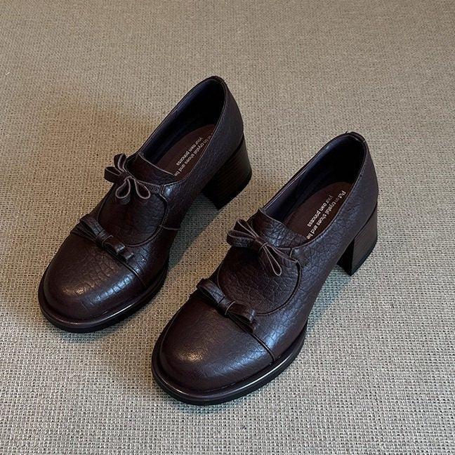 Damen elegante Schnürschuhe mit dekorativen Schleifen und komfortablem Blockabsatz EB
