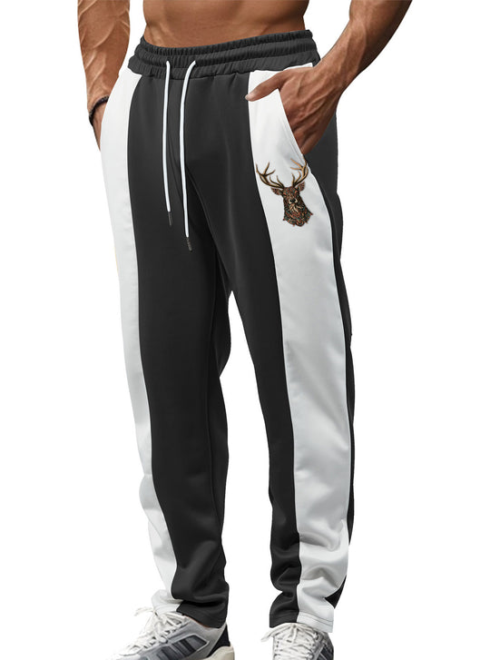 Herren nan sportive Trackpants mit seitlichen Kontrastbahnen elastischem Bund Kordelzug und Hirschstickerei EB