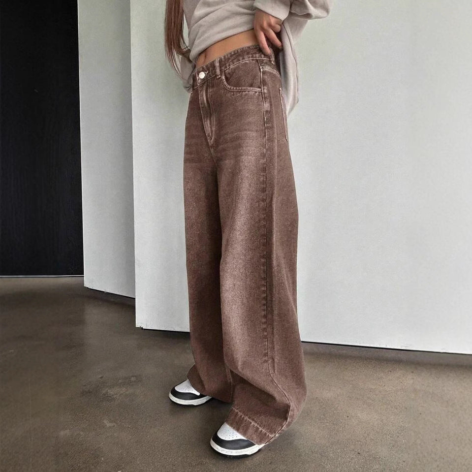 Damen Weit geschnittene Denim-Hose mit hoch tailliertem Design und modischem Schnitt EB
