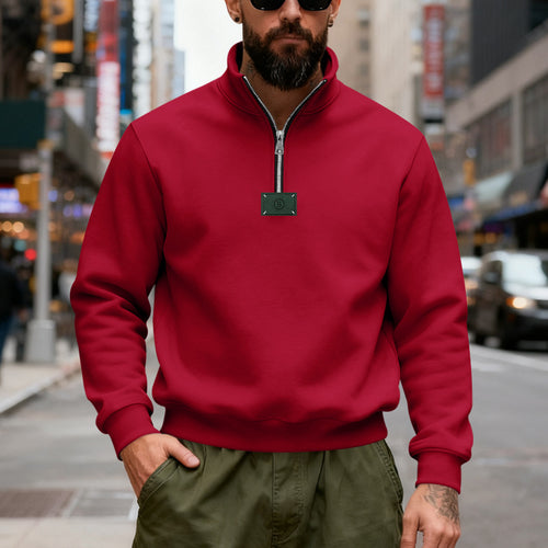 Herren nan hochgeschlossener Quarterzip-Sweatshirt aus schwerem Baumwollfleece mit Stehkragen EB
